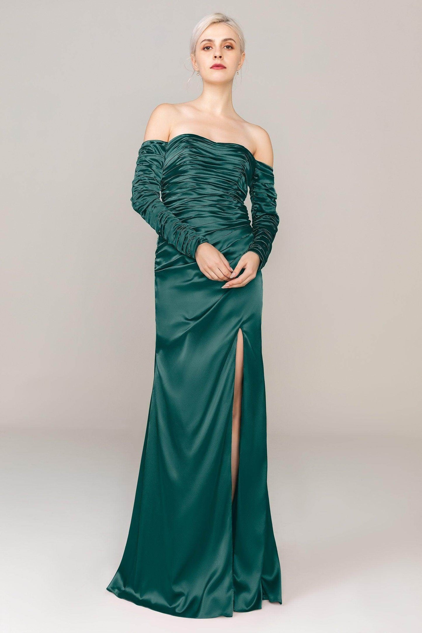 Sheath Sweep Train Luxe Satin Dress CS0316 - COCOMELODY