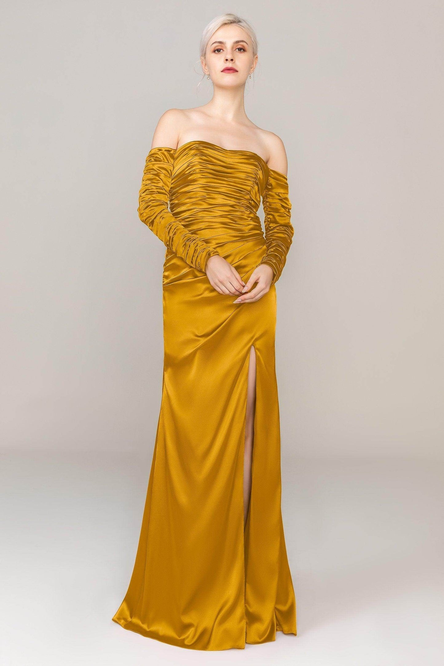 Sheath Sweep Train Luxe Satin Dress CS0316 - COCOMELODY
