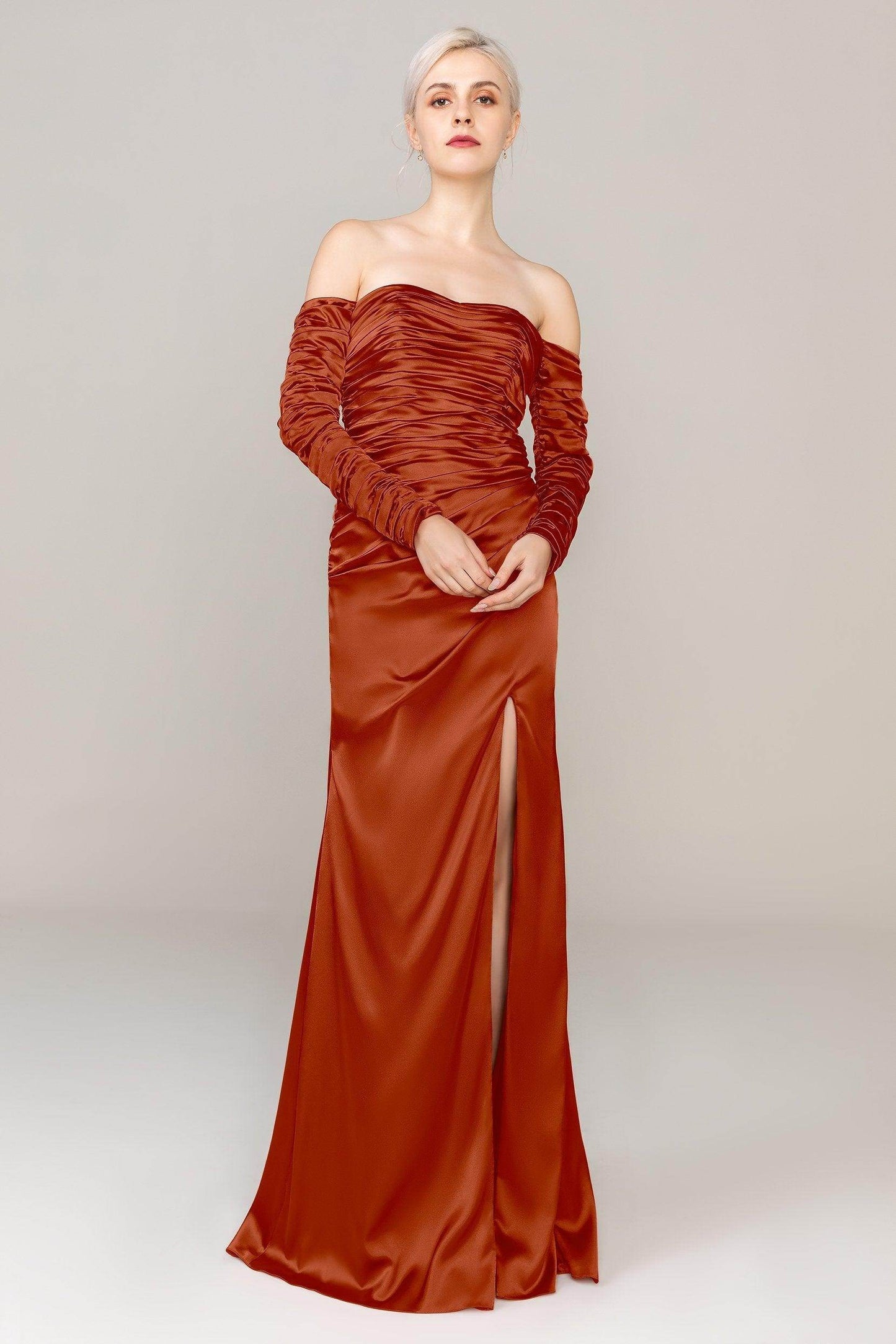 Sheath Sweep Train Luxe Satin Dress CS0316 - COCOMELODY