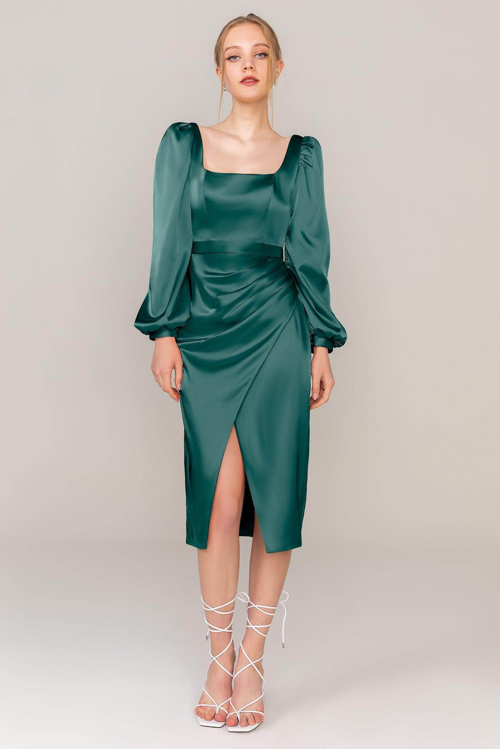 Sheath Knee Length Luxe Satin Dress CS0318 - COCOMELODY