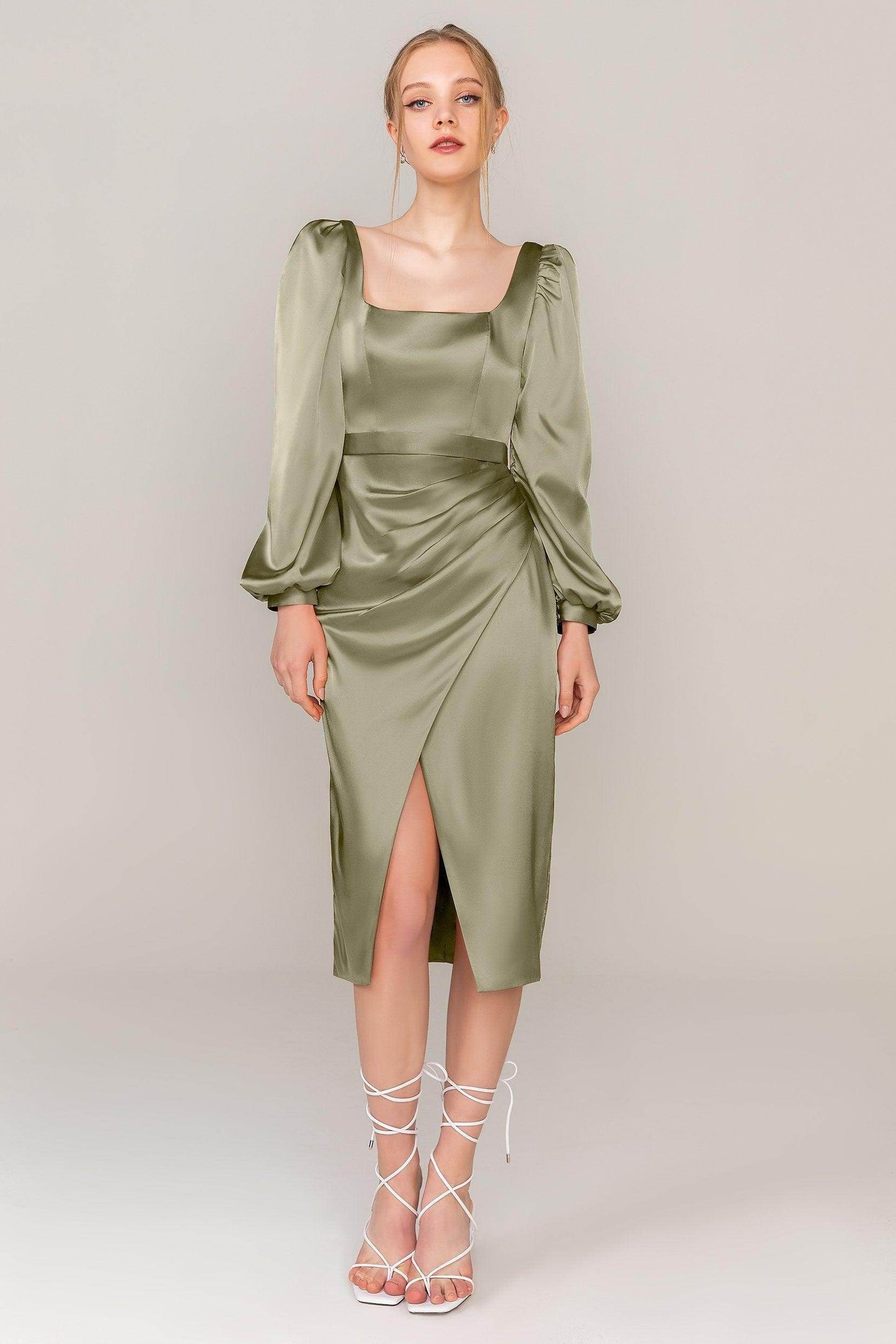 Sheath Knee Length Luxe Satin Dress CS0318 - COCOMELODY