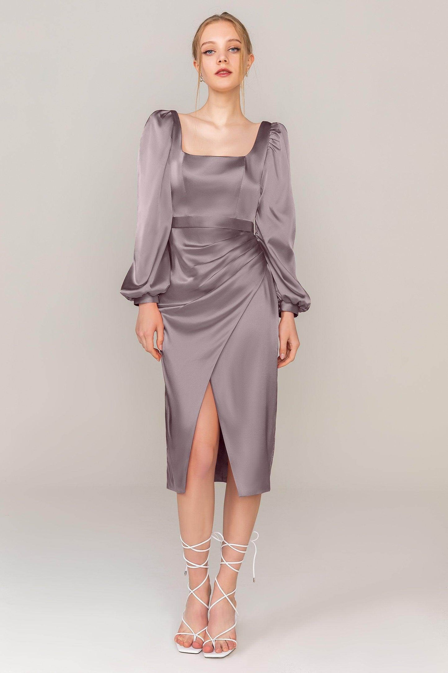 Sheath Knee Length Luxe Satin Dress CS0318 - COCOMELODY