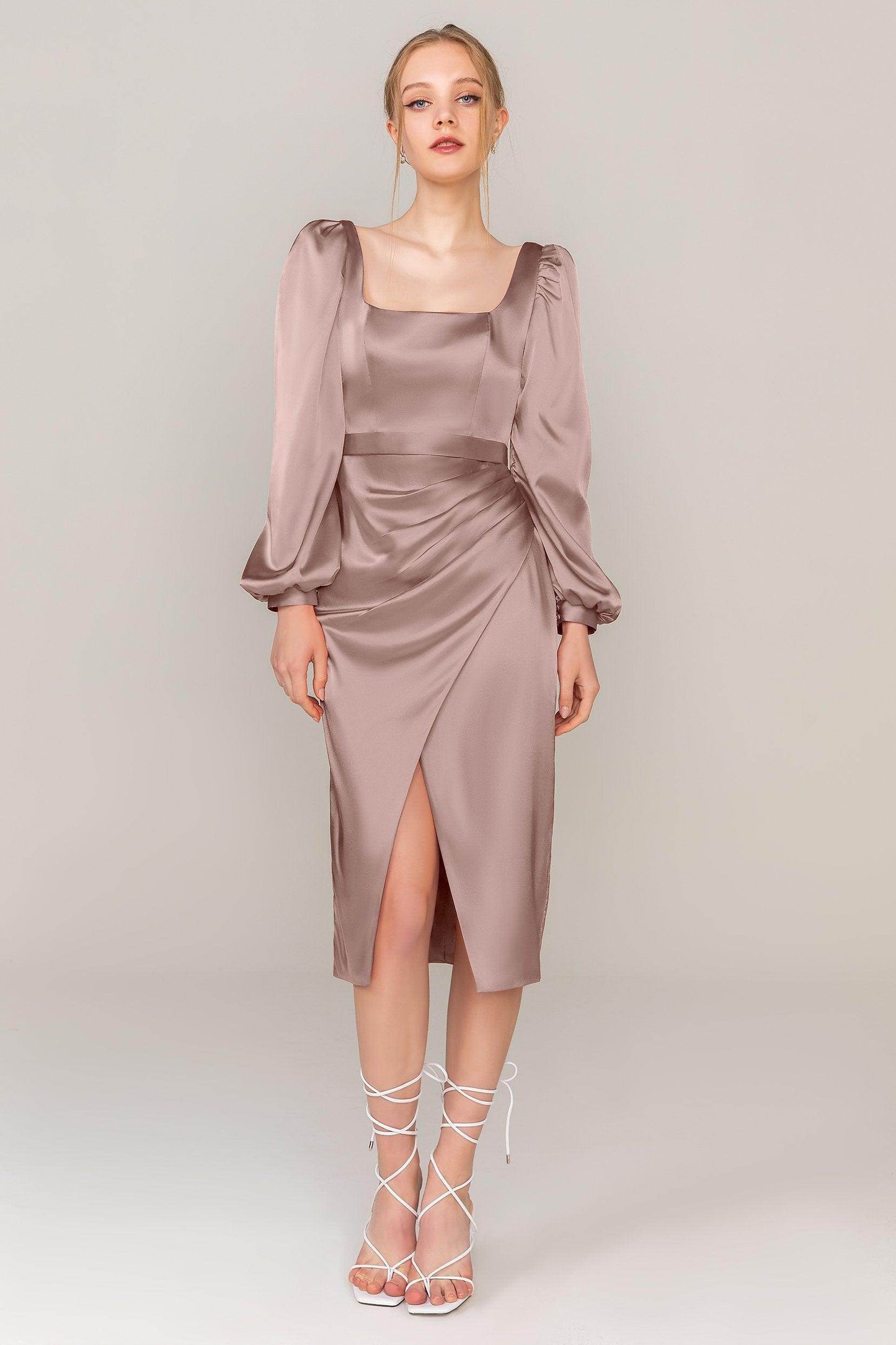 Sheath Knee Length Luxe Satin Dress CS0318 - COCOMELODY