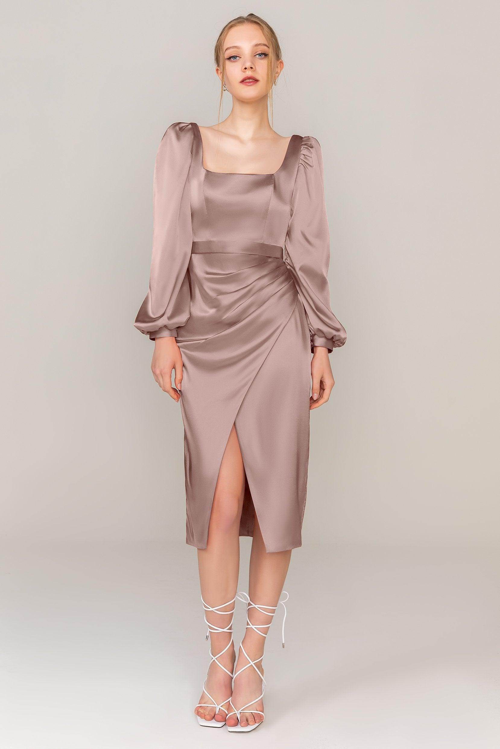 Sheath Knee Length Luxe Satin Dress CS0318 - COCOMELODY