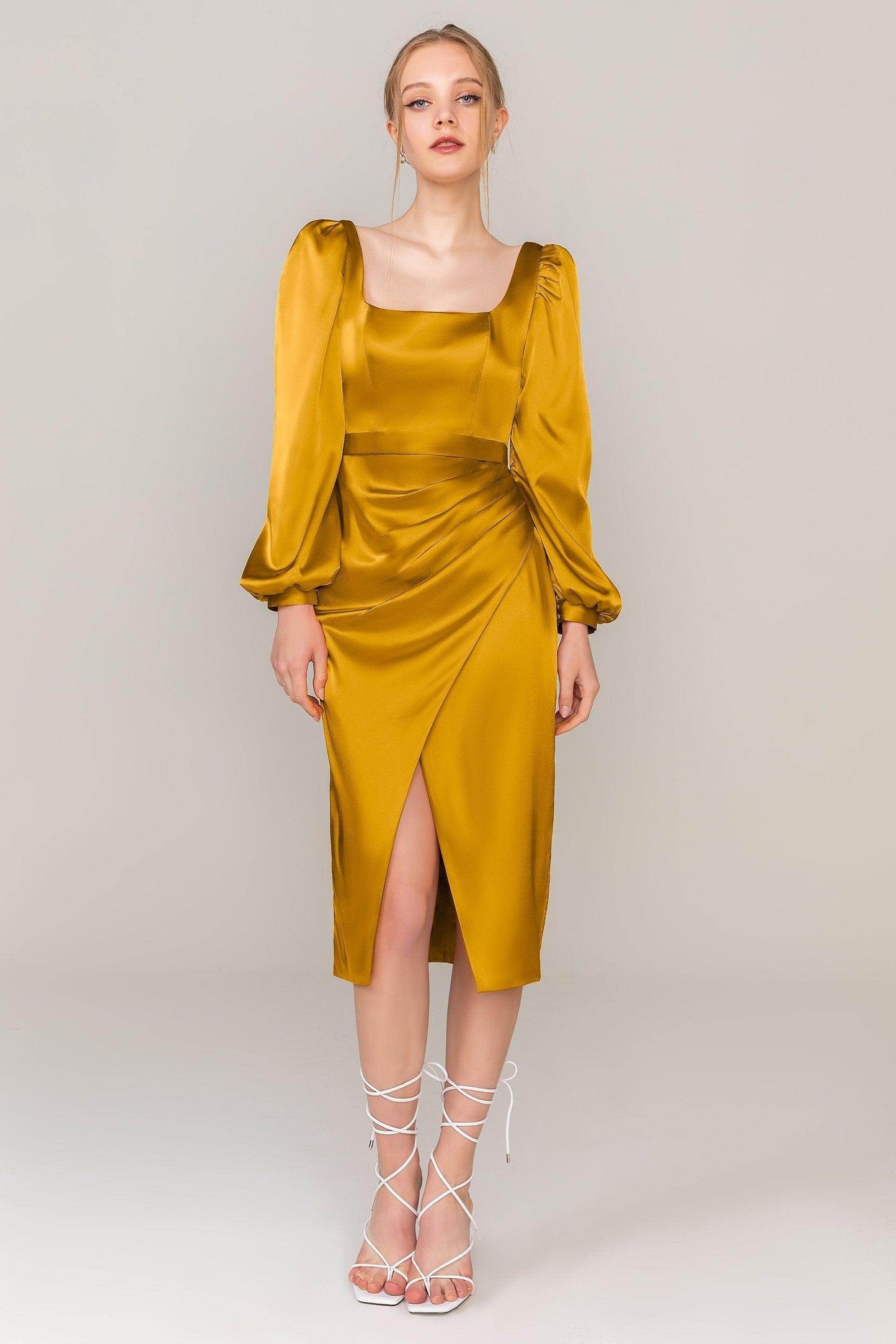 Sheath Knee Length Luxe Satin Dress CS0318 - COCOMELODY