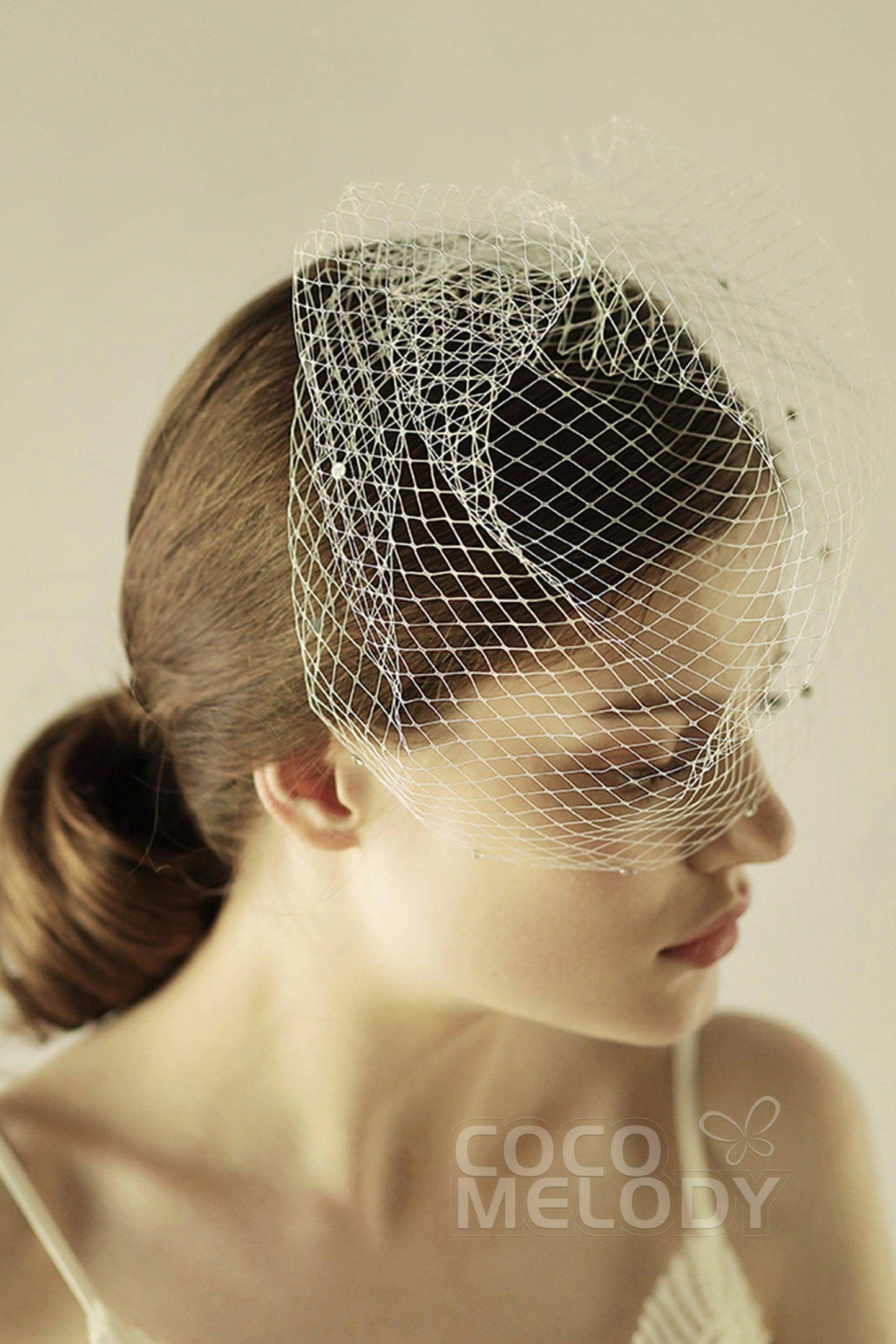 One-tier Cut Edge Tulle Blusher Veils with Rhinestone CV0237 - COCOMELODY