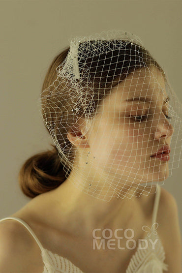 One-tier Cut Edge Tulle Blusher Veils with Rhinestone CV0239 - COCOMELODY