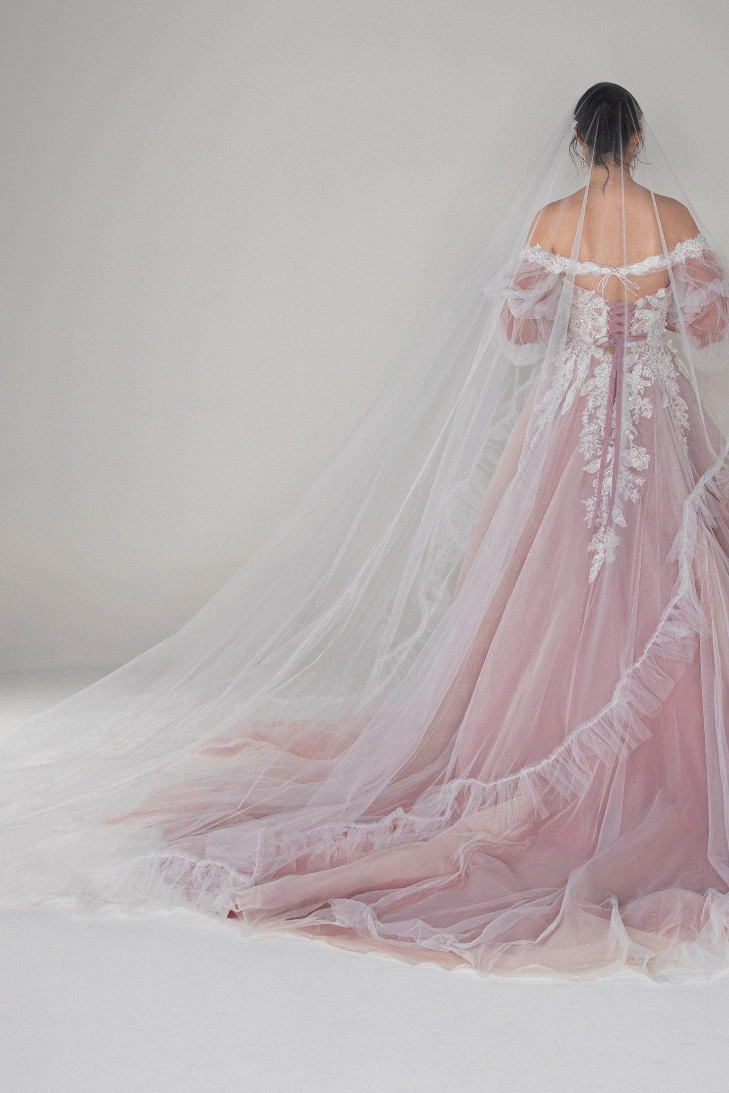 One-tier Cut Edge Tulle Cathedral Veils with CV0282 - COCOMELODY