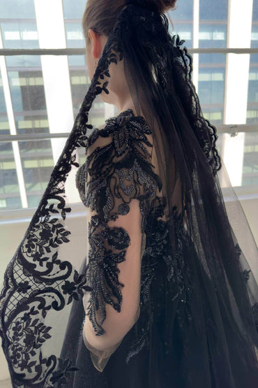 One-tier Lace Edge Tulle Cathedral Veils with Appliques CV0339 - COCOMELODY