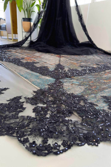 One-tier Lace Edge Tulle Cathedral Veils with Appliques CV0340 - COCOMELODY