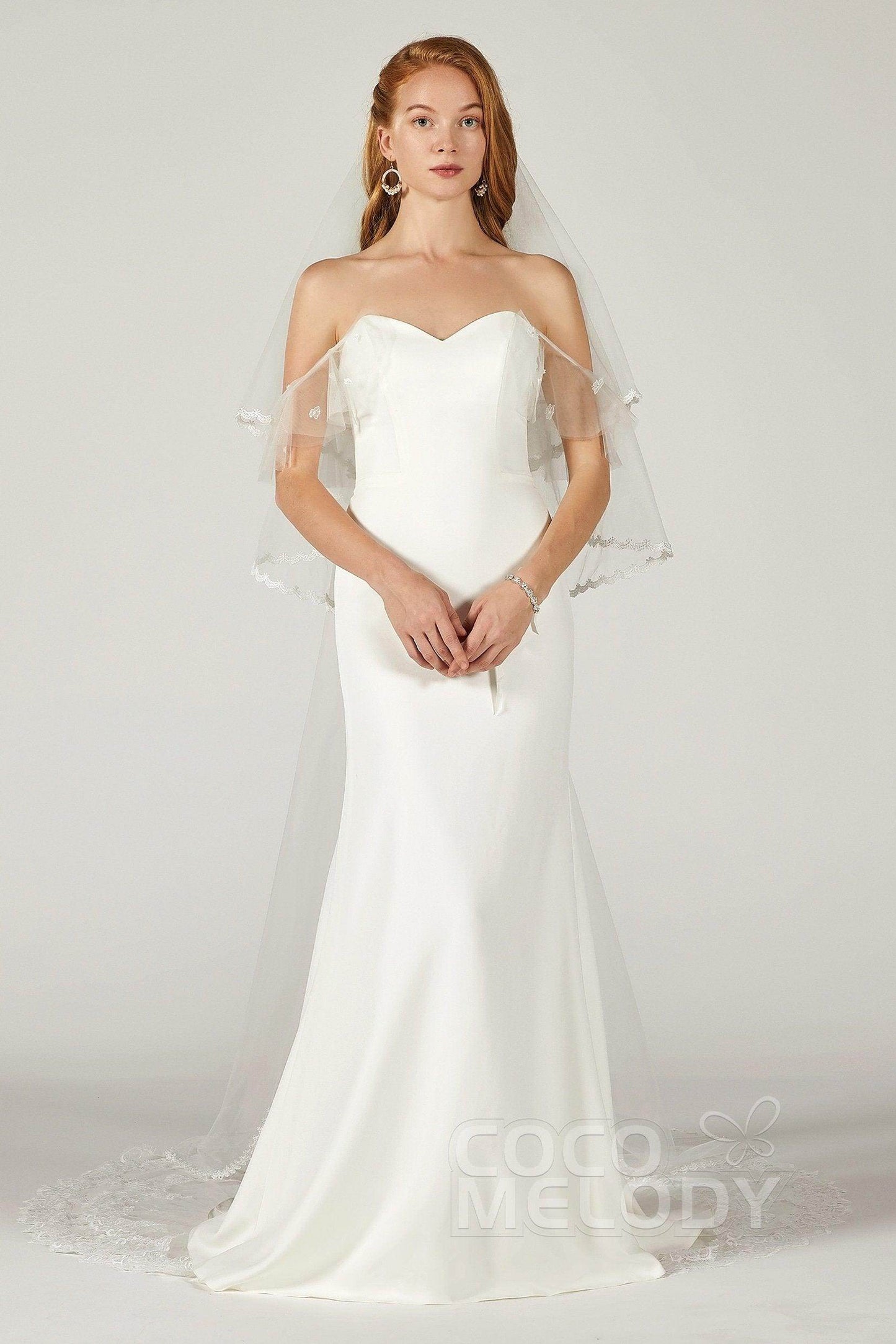Trumpet Court Train Elastic Fabric Wedding Dress CW2217 - COCOMELODY