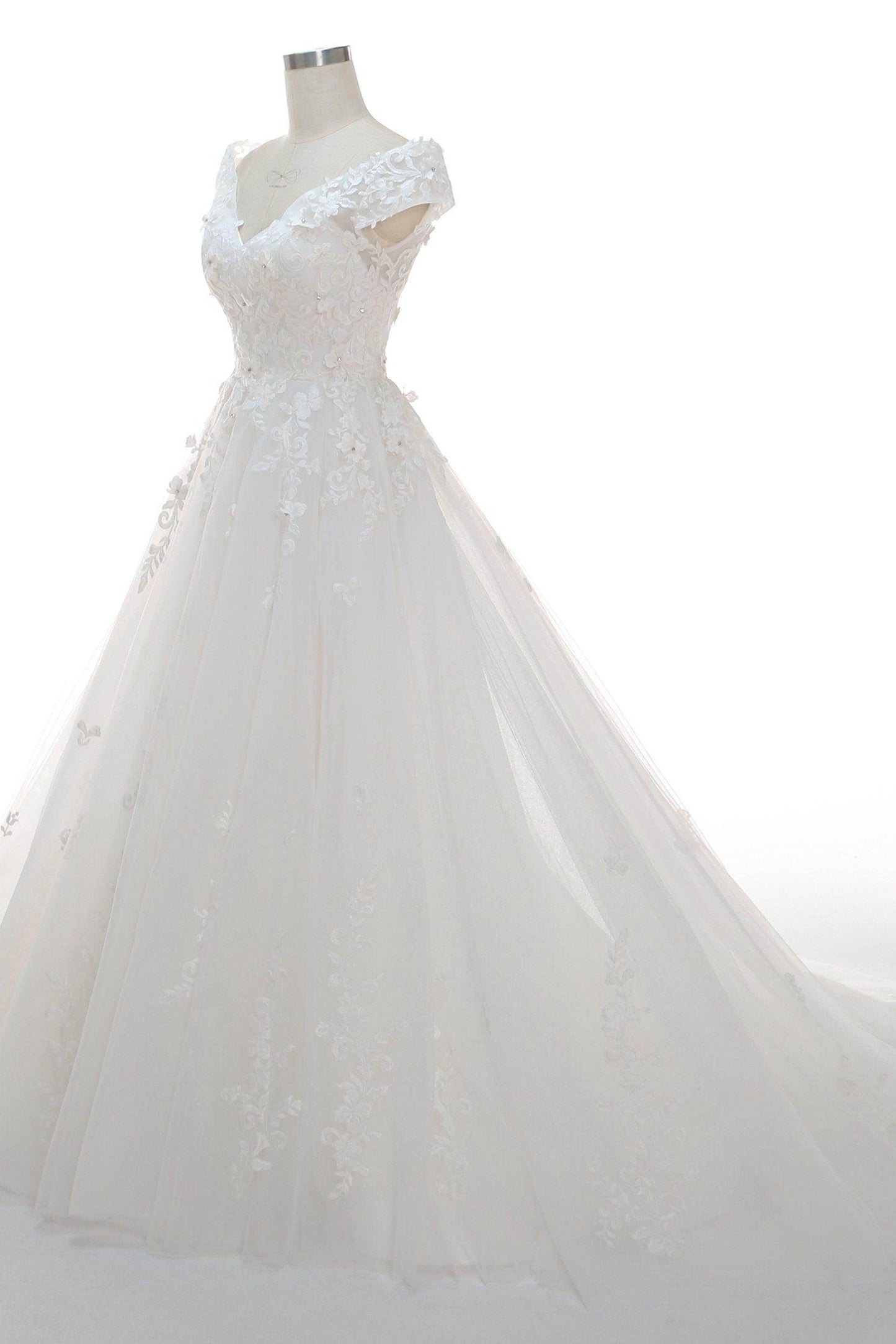 A-Line Court Train Tulle Elastic Satin Wedding Dress CW2327 - COCOMELODY