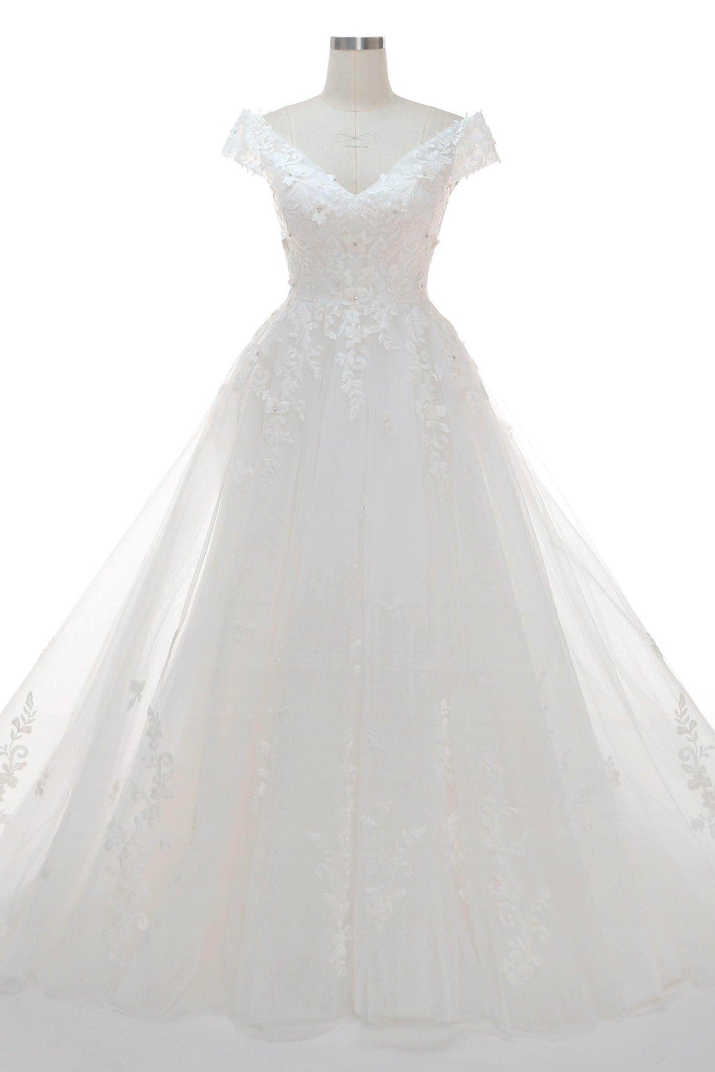 A-Line Court Train Tulle Elastic Satin Wedding Dress CW2327 - COCOMELODY