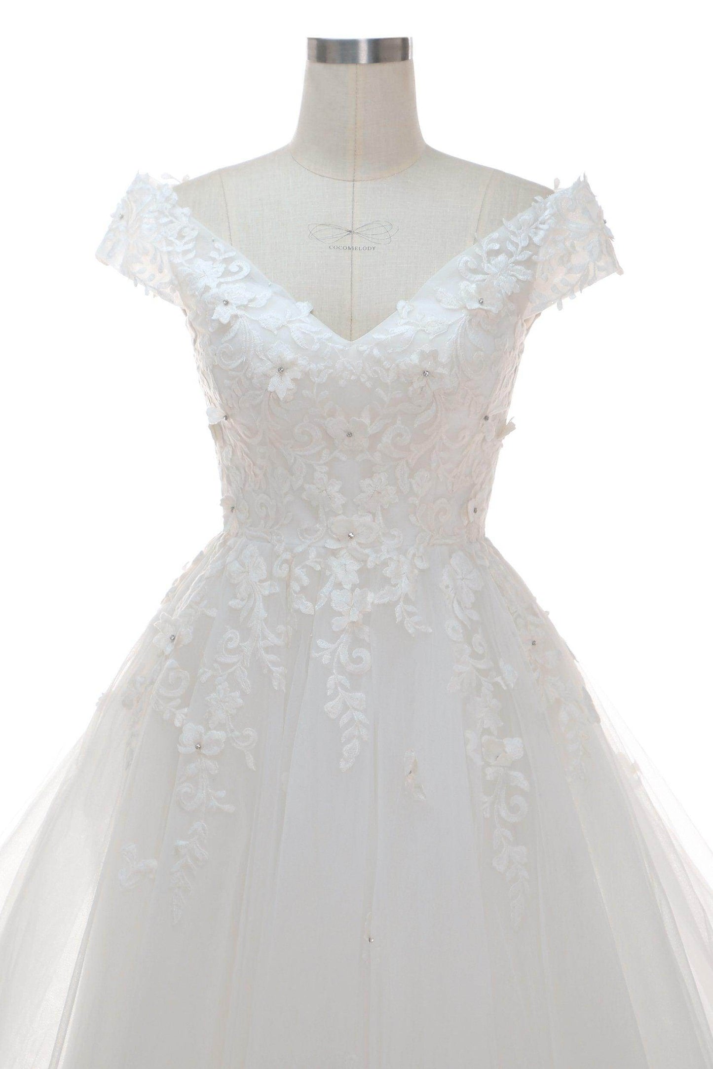 A-Line Court Train Tulle Elastic Satin Wedding Dress CW2327 - COCOMELODY