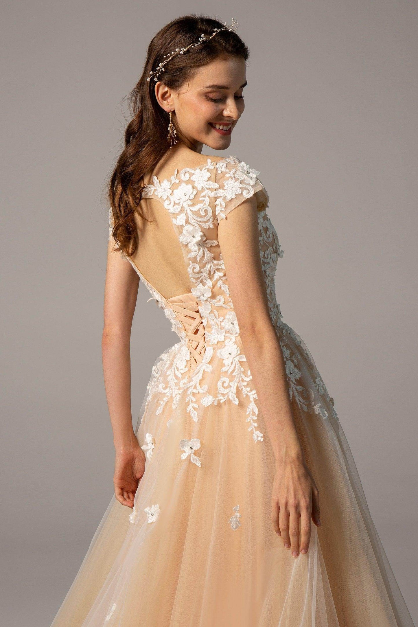 A-Line Court Train Tulle Elastic Satin Wedding Dress CW2327 - COCOMELODY
