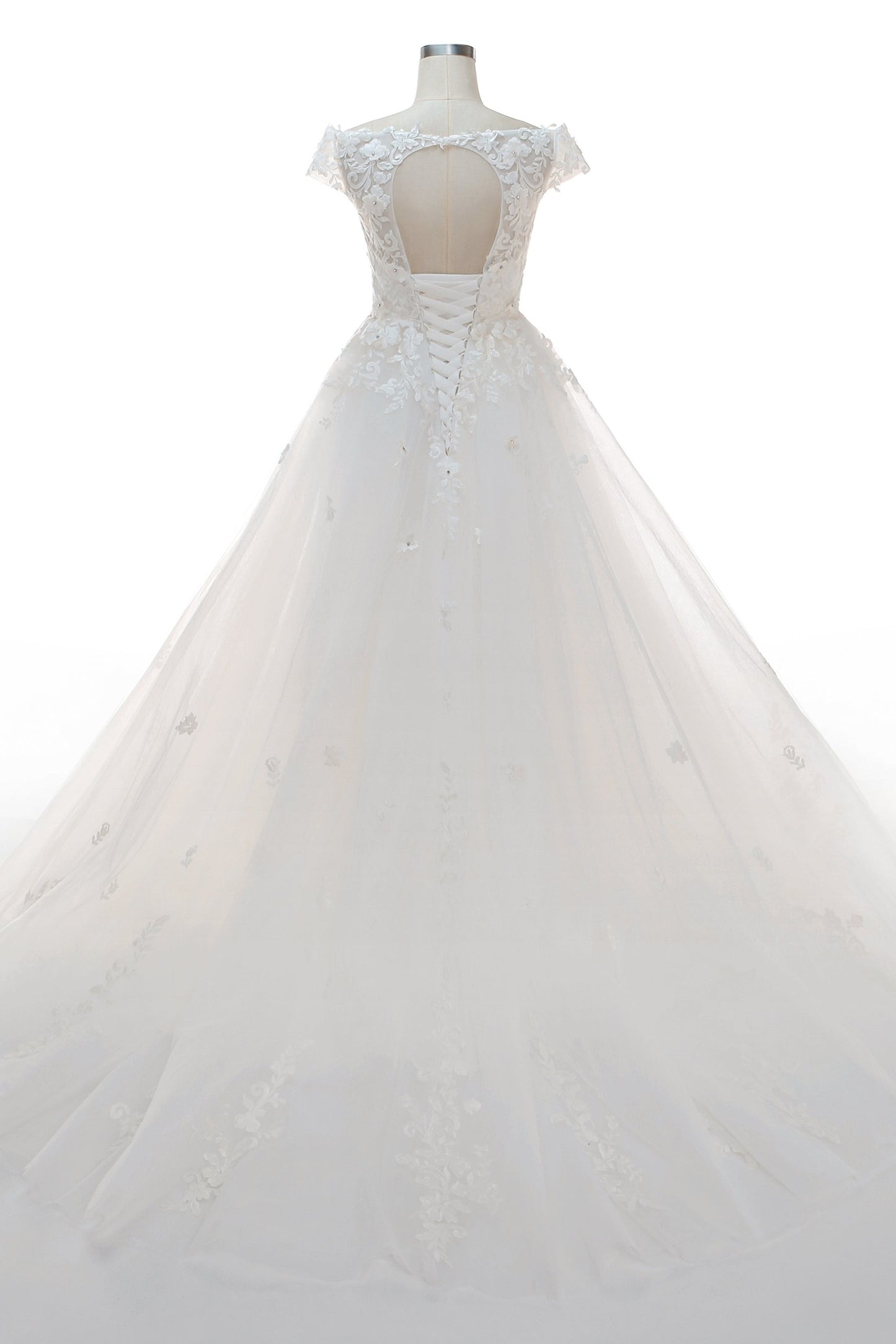 A-Line Court Train Tulle Elastic Satin Wedding Dress CW2327