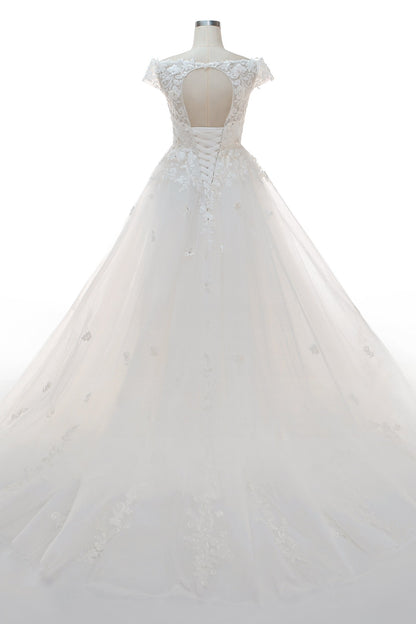 A-Line Court Train Tulle Elastic Satin Wedding Dress CW2327