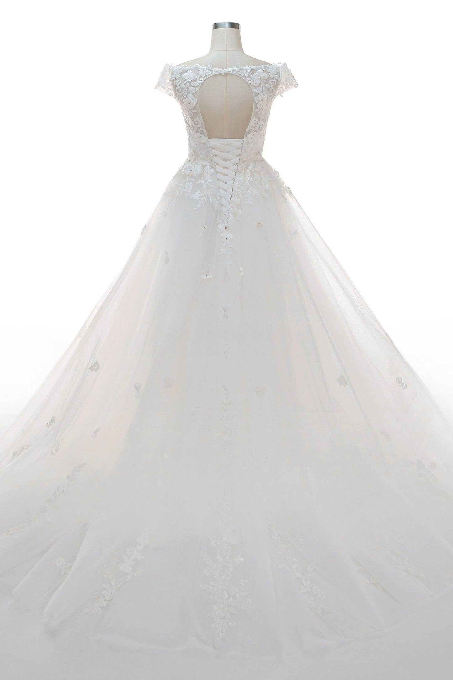 A-Line Court Train Tulle Elastic Satin Wedding Dress CW2327 - COCOMELODY
