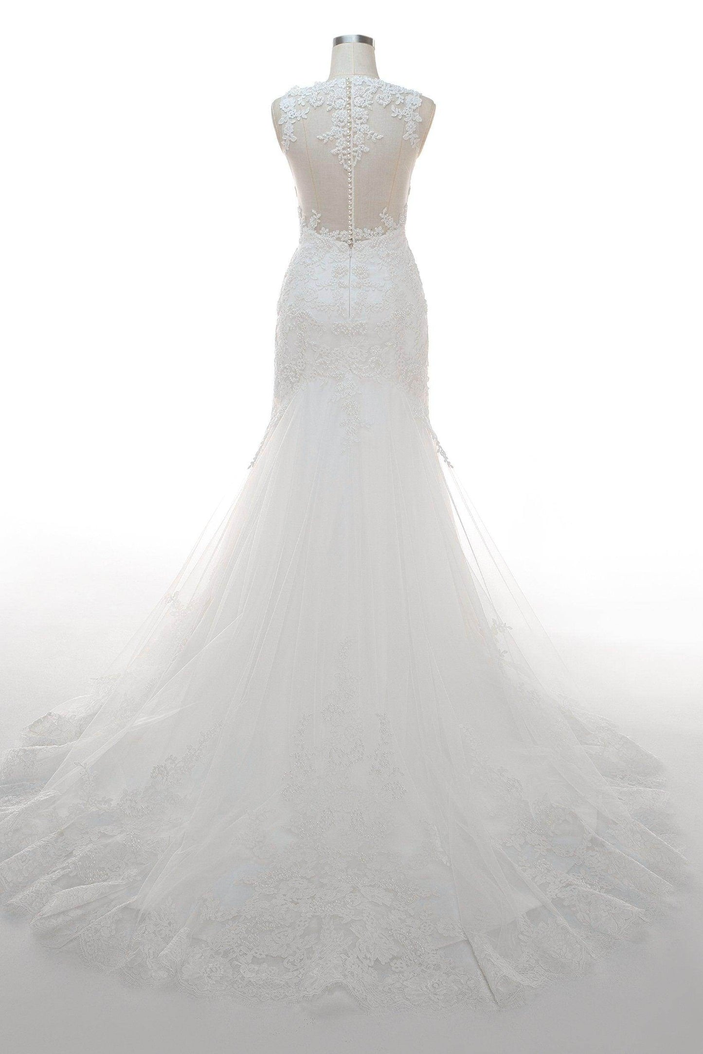 Trumpet-Mermaid Court Train Tulle Wedding Dress CW2330 - COCOMELODY