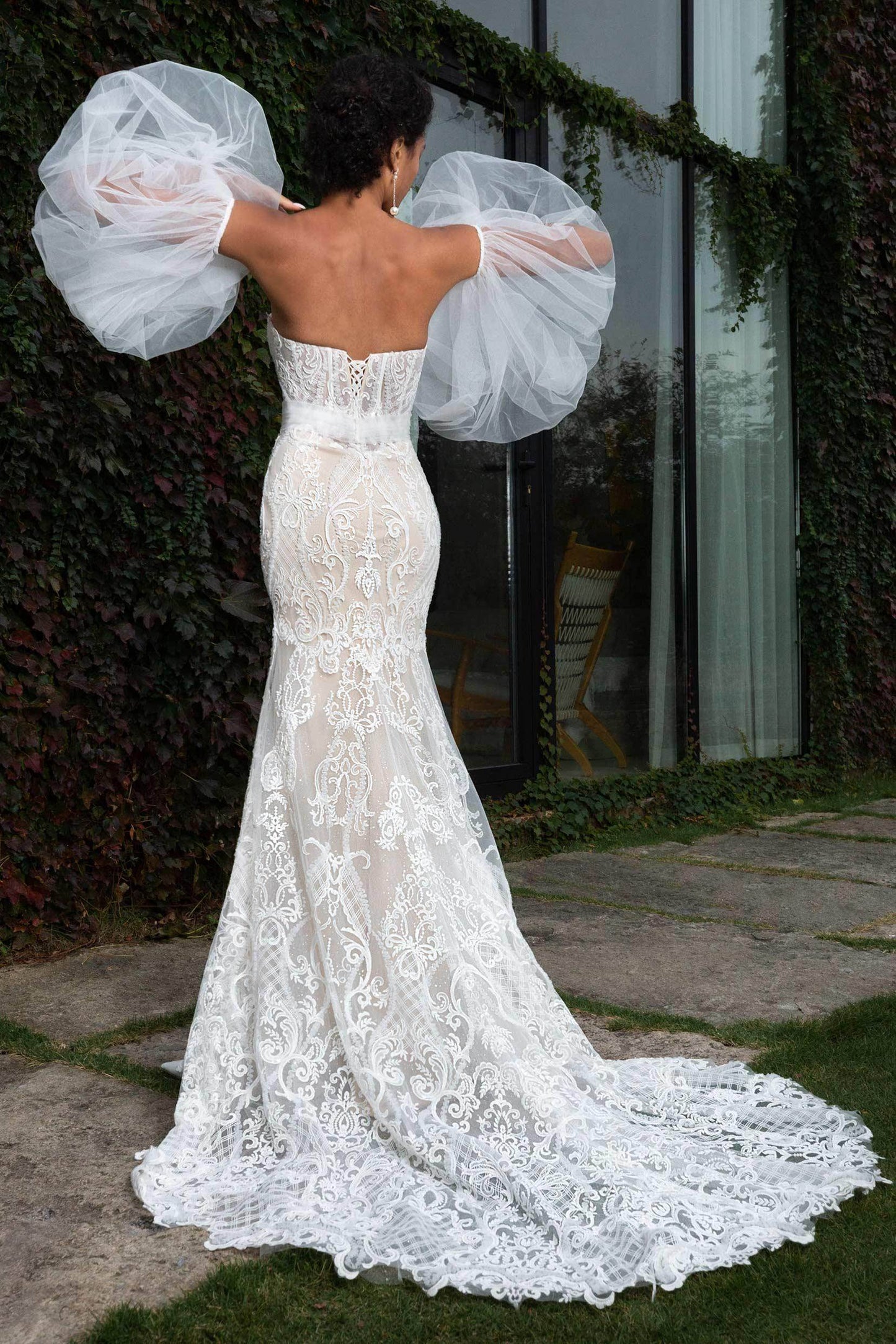 Trumpet Court Train Lace Knitted Fabric Wedding Dress CW2349 - COCOMELODY