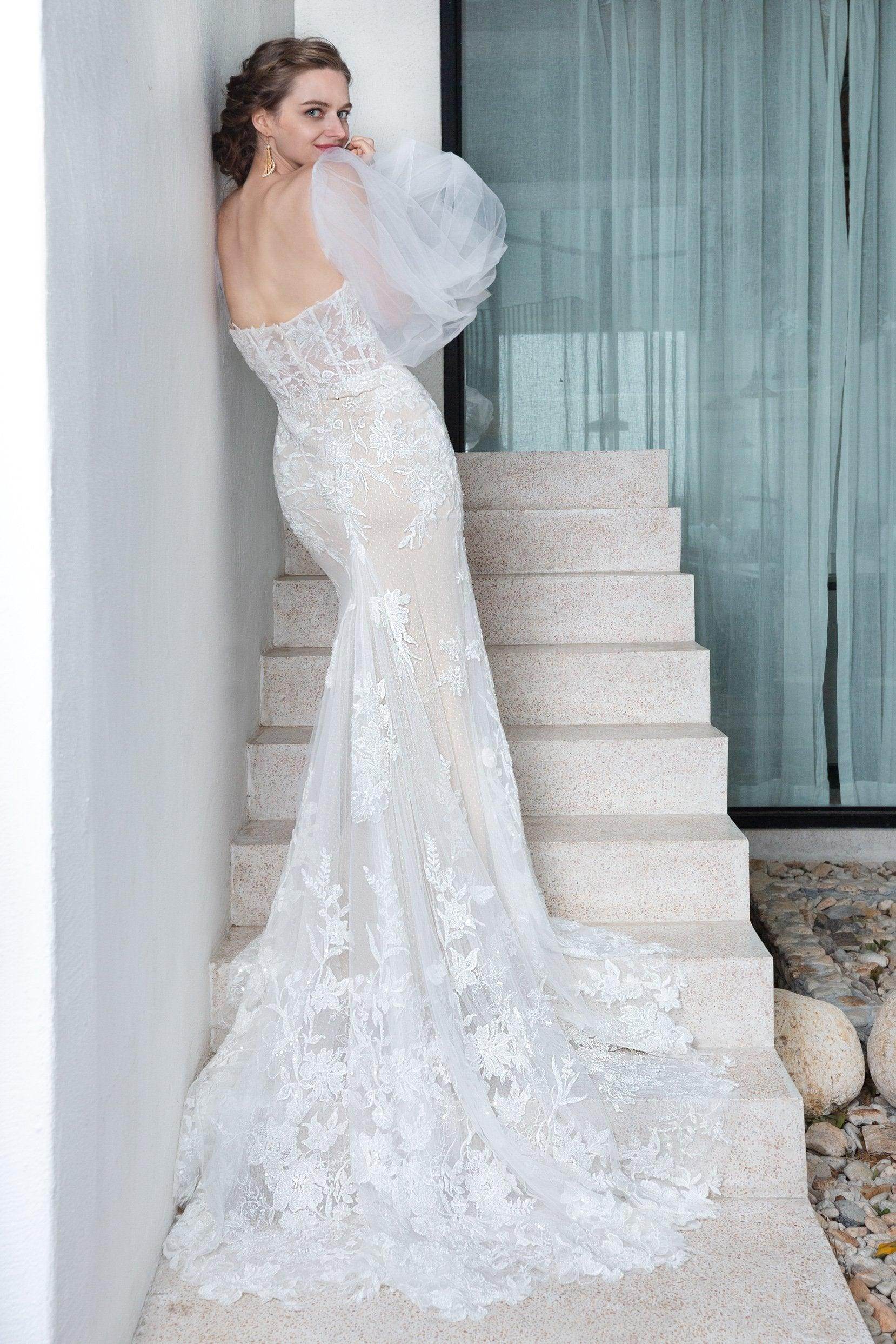 Trumpet Court Train Tulle Knitted Wedding Dress CW2360 - COCOMELODY