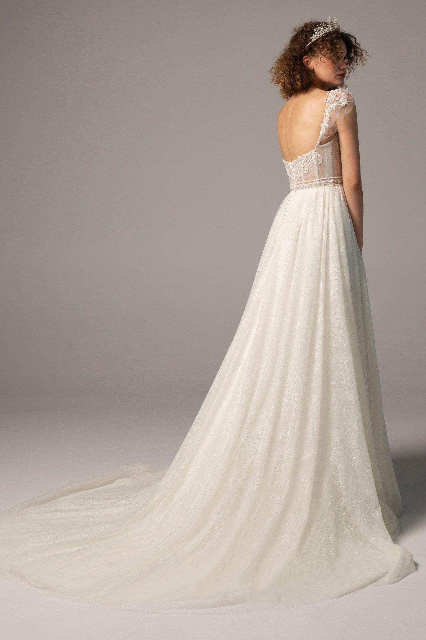 A-Line Court Train Lace Wedding Dress CW2378 - COCOMELODY