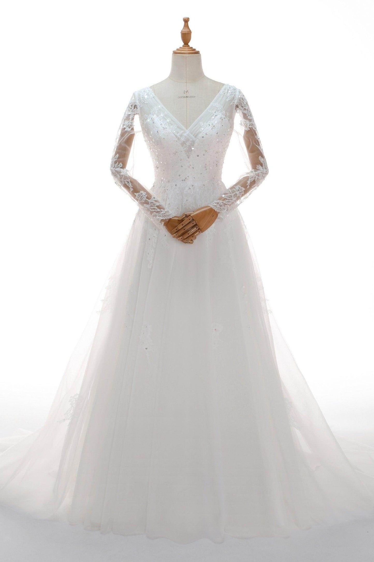 A-Line Court Train Tulle Wedding Dress CW2336 - COCOMELODY