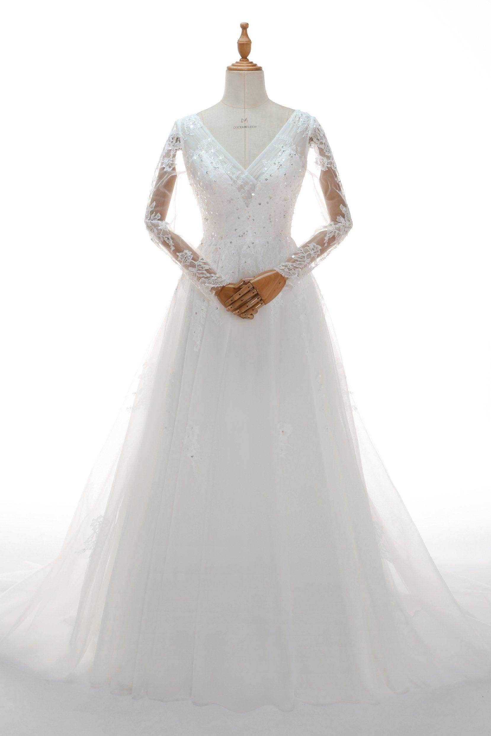 A-Line Court Train Tulle Wedding Dress CW2336 - COCOMELODY