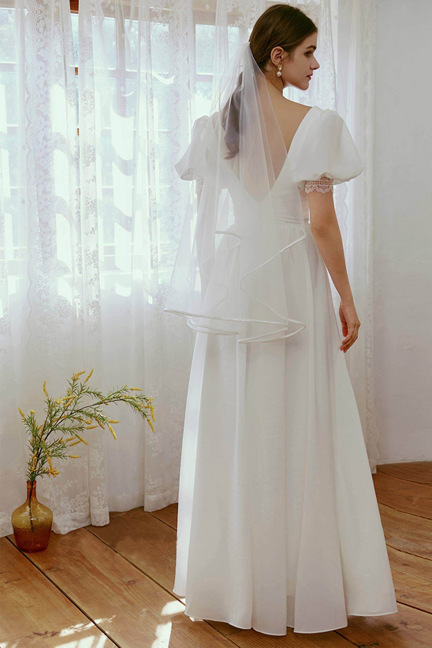 Sheath Floor Length Elastic Cloth Wedding Dress CW2676 - COCOMELODY
