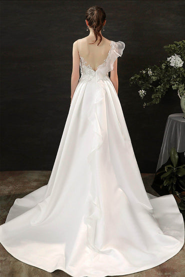 A-Line Court Train Satin Wedding Dress CW2683 - COCOMELODY
