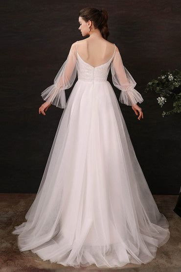 A-Line Floor Length Lace Tulle Wedding Dress CW2688 - COCOMELODY