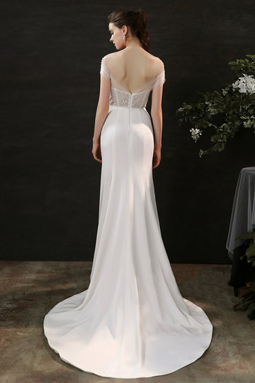 Mermaid Sweep-Brush Train Lace Tulle Wedding Dress CW2689