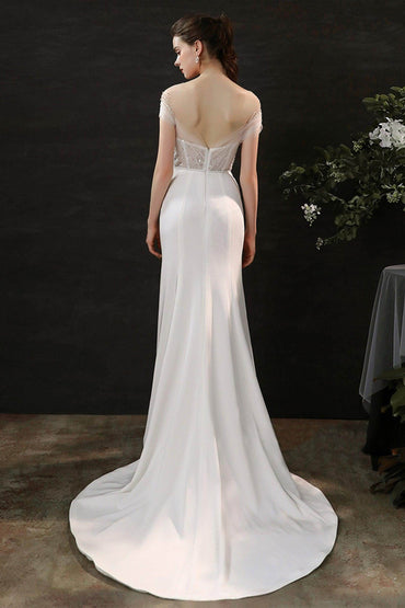 Mermaid Sweep-Brush Train Lace Tulle Wedding Dress CW2689 - COCOMELODY