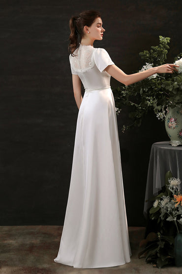 Sheath-Column Floor Length Satin Wedding Dress CW2692