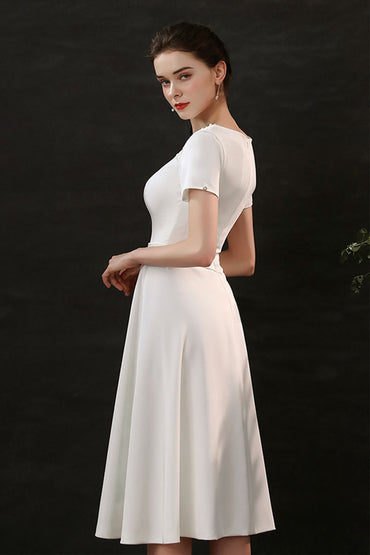 Sheath-Column Tea Length Satin Wedding Dress CW2694