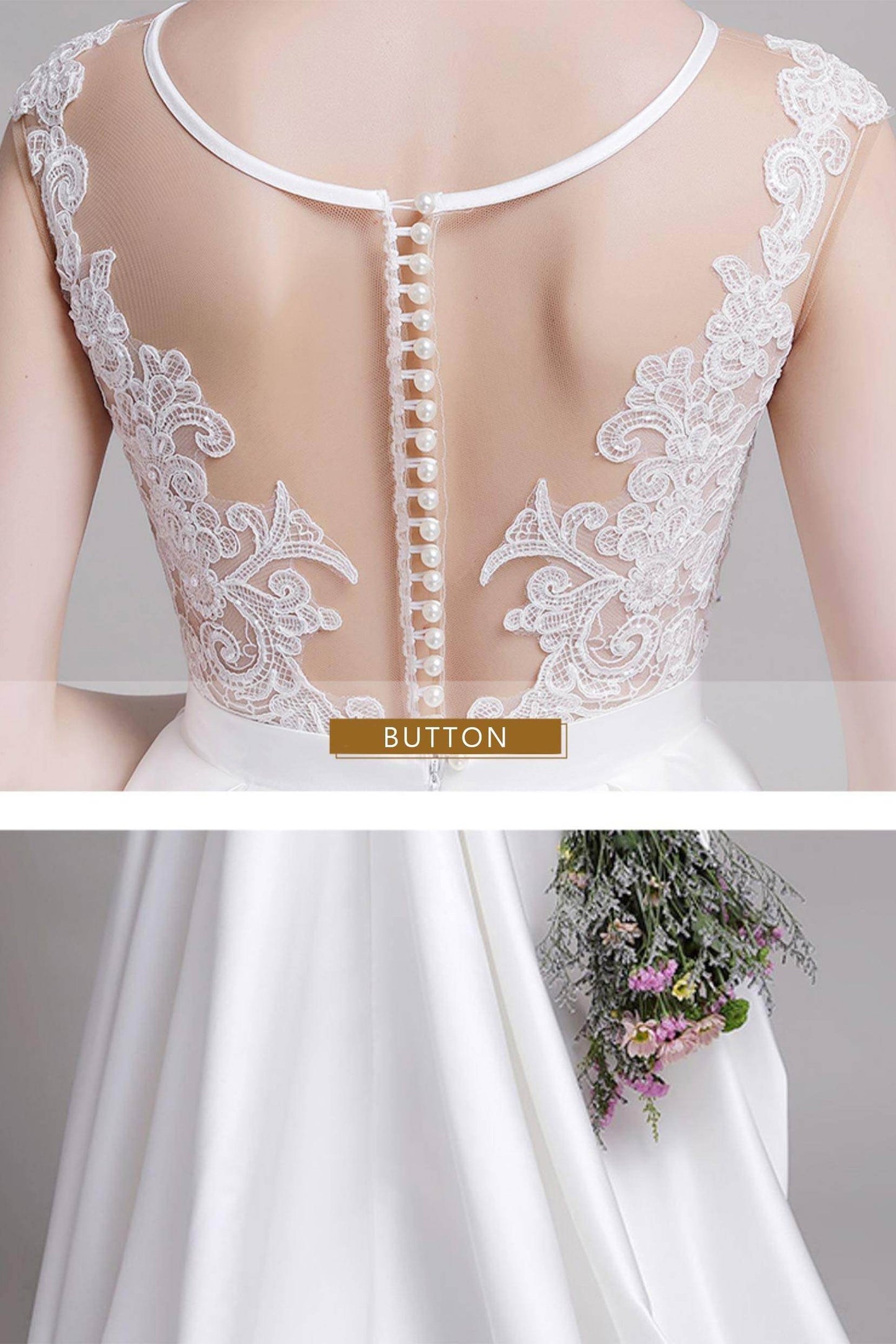 A-Line Floor Length Lace Satin Wedding Dress CW2728 - COCOMELODY