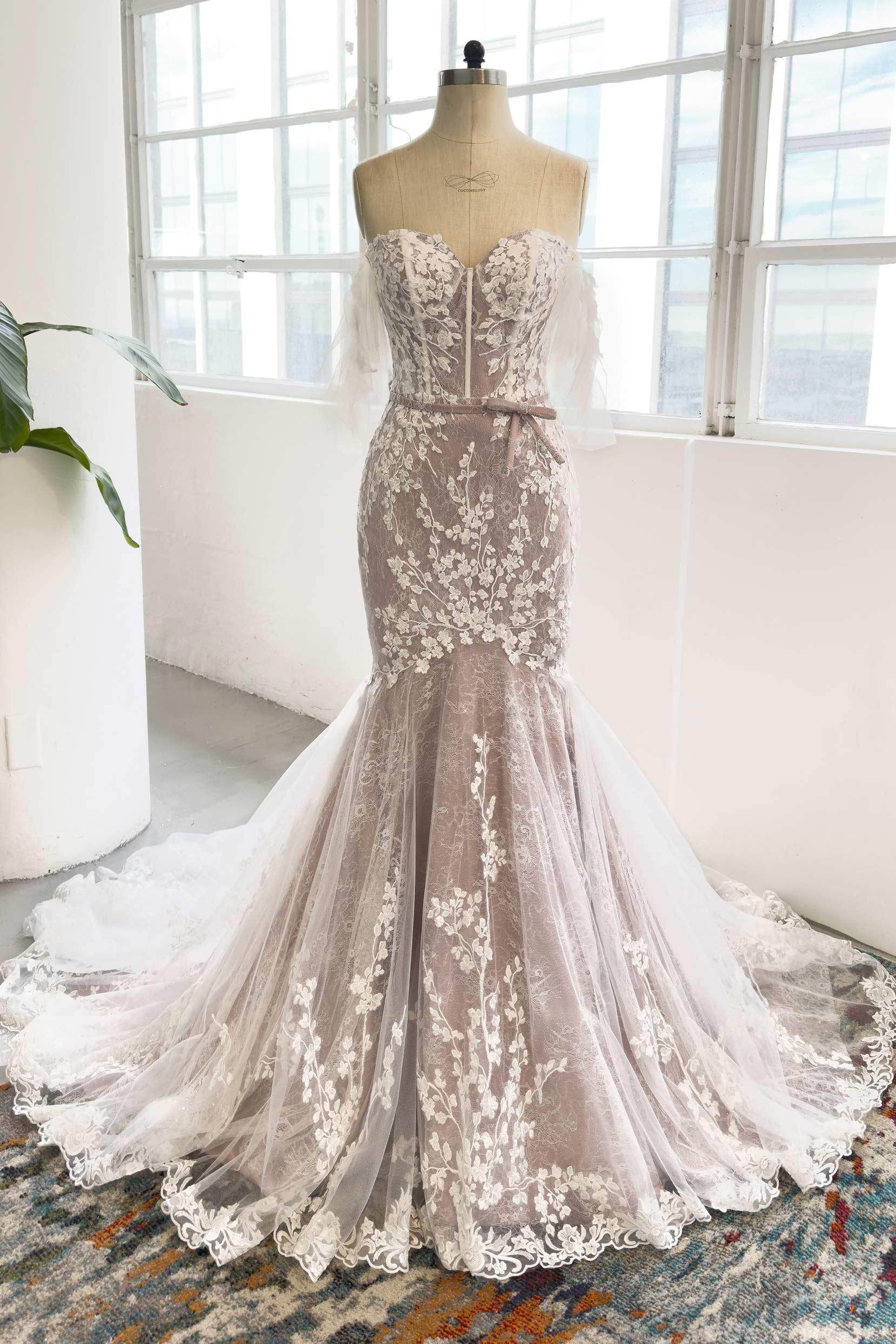 Trumpet Natural Court Train Sparkle Tulle Wedding Dress COCOMELODY CW2998, 45 Days / Ivory/Sand / US20-UK22-EUR50 Trumpet Natural Court Train Sparkle Tulle Wedding Dress COCOMELODY CW2998, 45 Days / Ivory/Sand / US20-UK22-EUR50