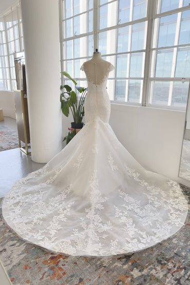 Trumpet-Mermaid Chapel Train Lace Tulle Wedding Dress CW3000