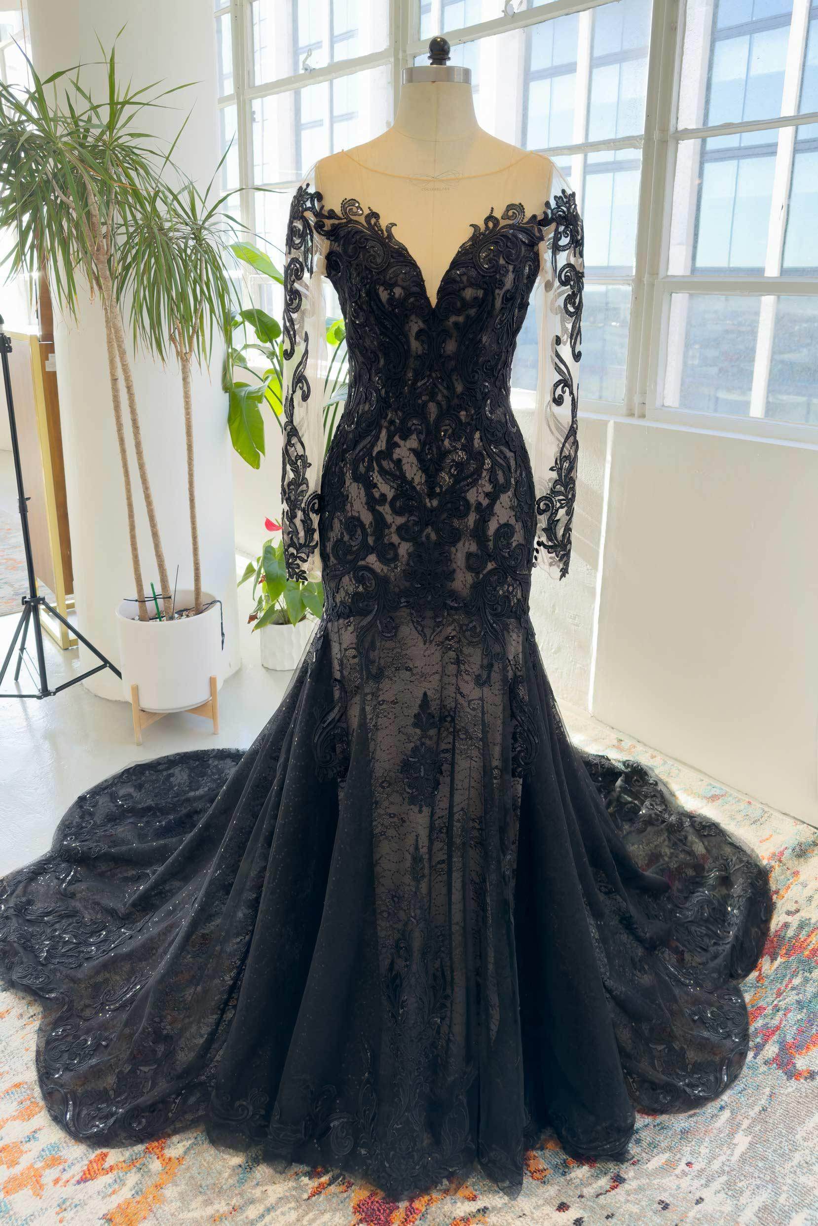 Trumpet Bateau Chapel Train Lace Tulle Wedding Dress COCOMELODY CW3009, 45 Days / As Picture:Black/Medium Nude / US20-UK22-EUR50 Trumpet Bateau Chapel Train Lace Tulle Wedding Dress COCOMELODY CW3009, 45 Days / As Picture:Black/Medium Nude / US20-UK22-EUR50