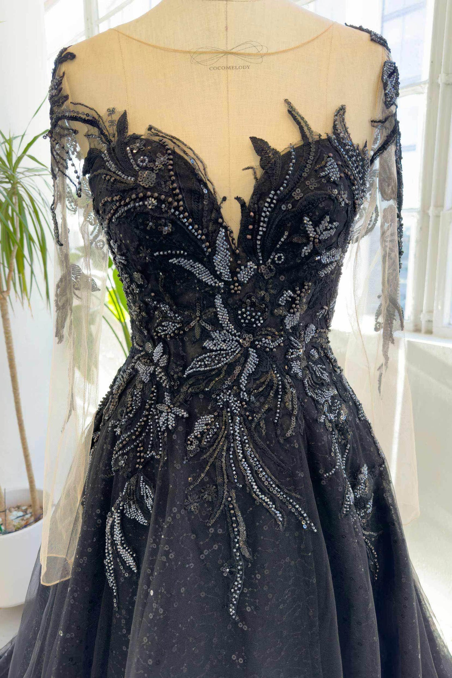 A-Line Court Train Sparkle Tulle Wedding Dress CW3010CR - COCOMELODY