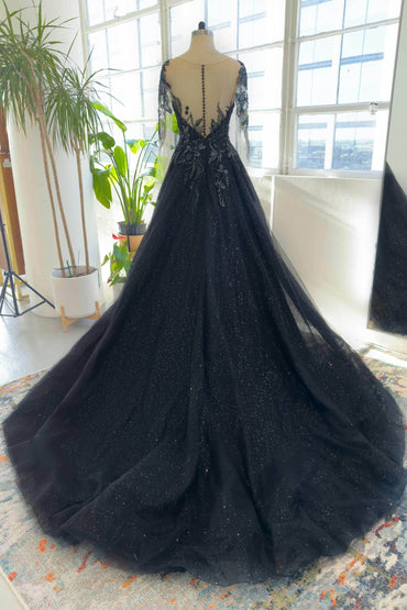 A-Line Court Train Sparkle Tulle Wedding Dress CW3010CR - COCOMELODY