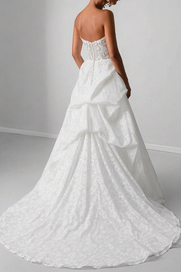 A-Line Court Train Printed Gauze Wedding Dress CW3235