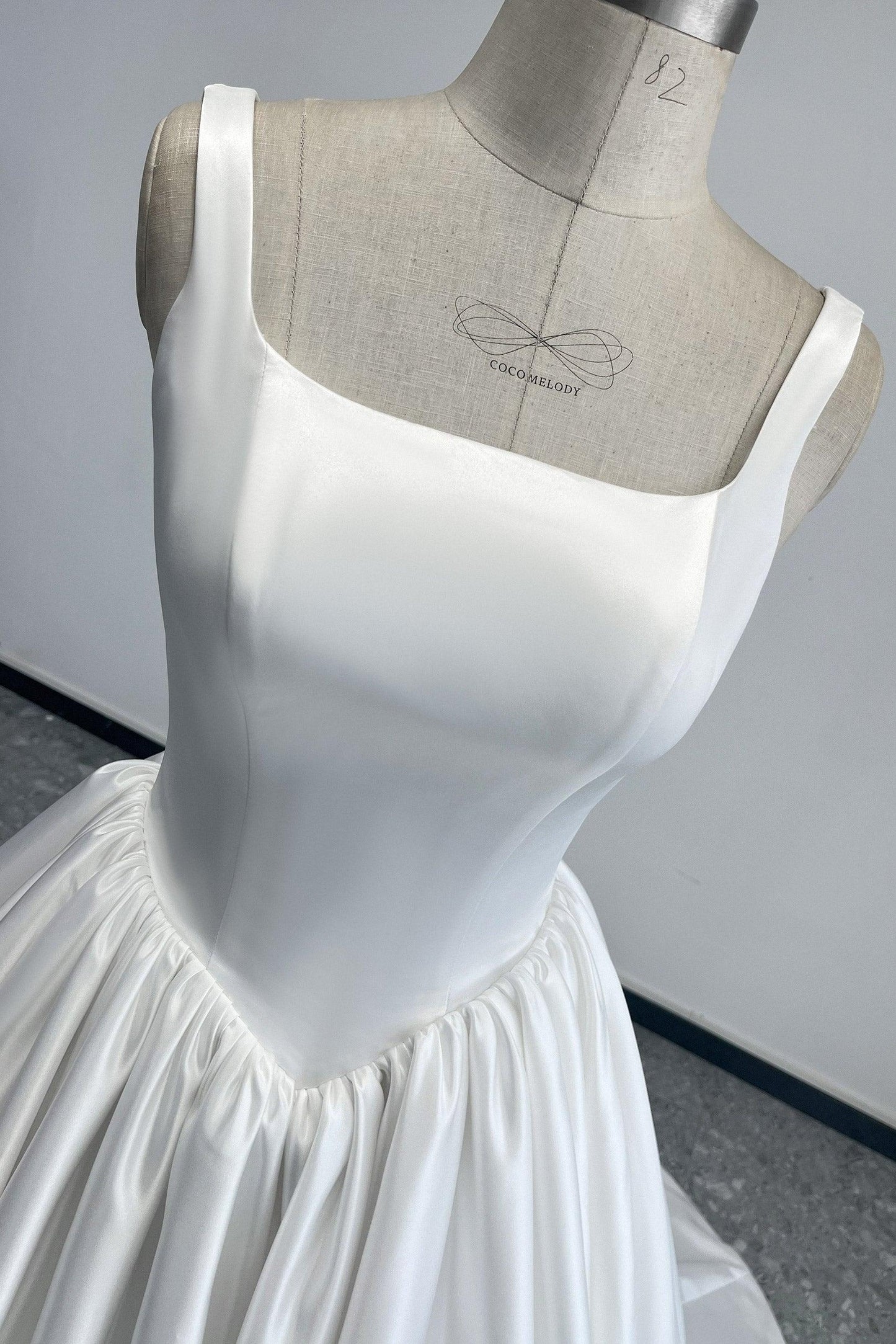 A-Line Court Train Satin Wedding Dress CW3503 - 25 Days / Ivory / US0-UK2-EUR30 - COCOMELODY