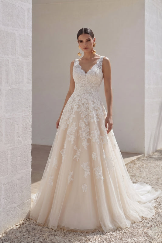 A-Line Court Train Tulle and Lace Wedding Dress CWAT16004