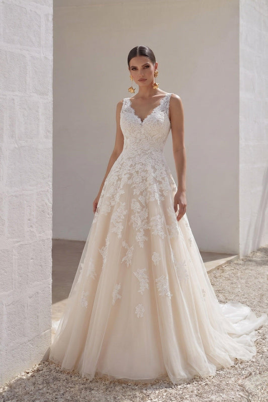 A-Line Court Train Tulle and Lace Wedding Dress CWAT16004