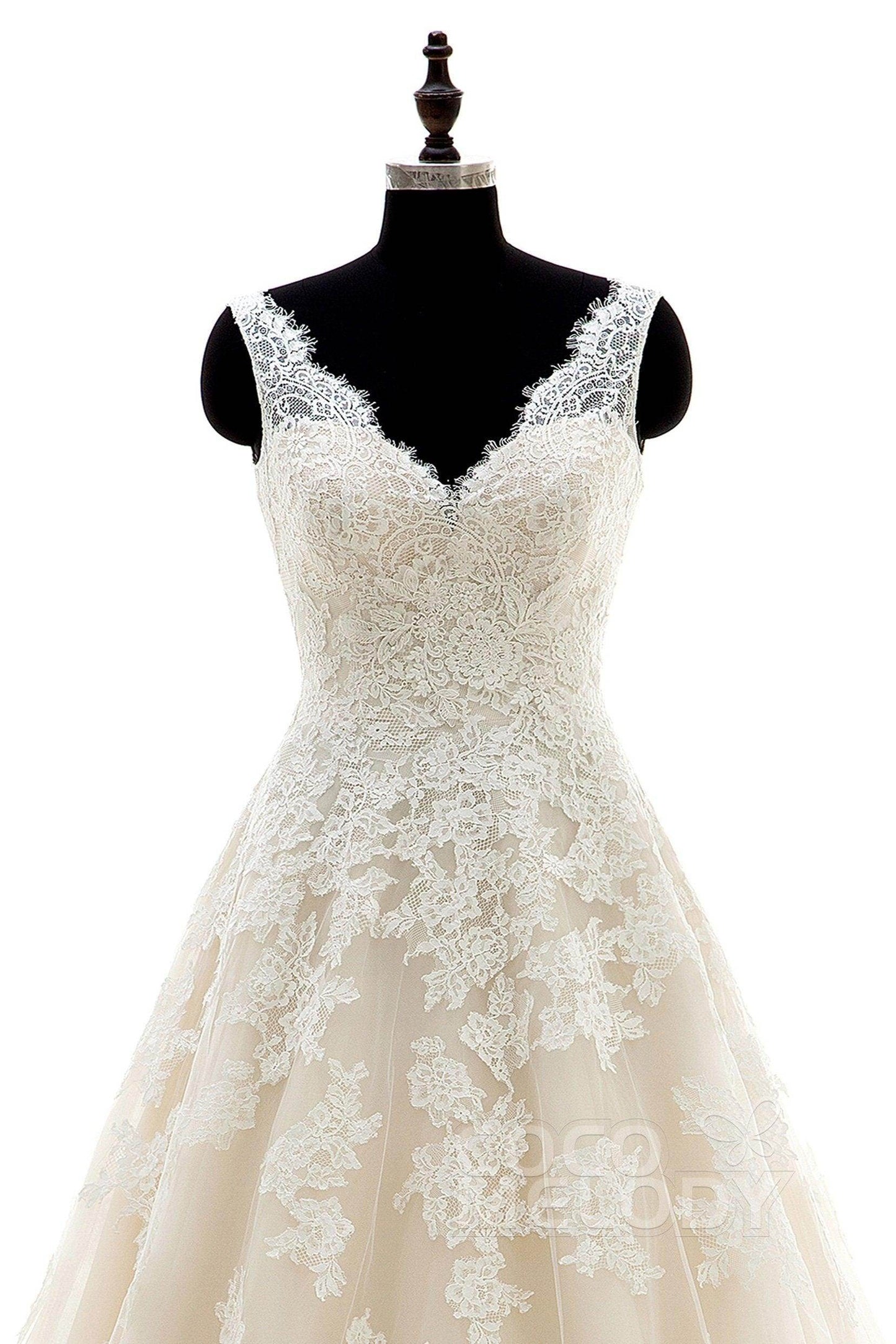 A-Line Court Train Tulle and Lace Wedding Dress CWAT16004 - COCOMELODY