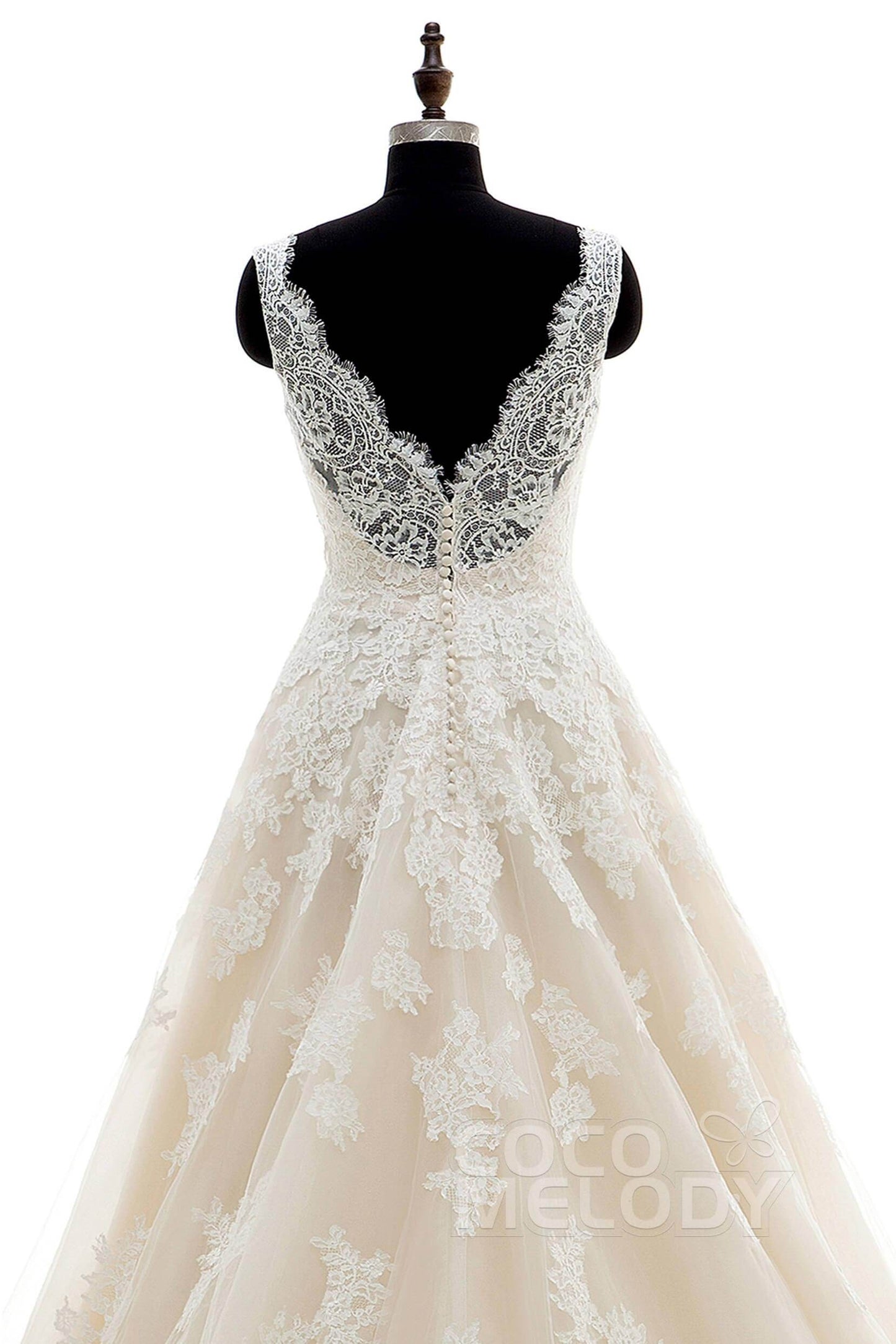A-Line Court Train Tulle and Lace Wedding Dress CWAT16004 - COCOMELODY