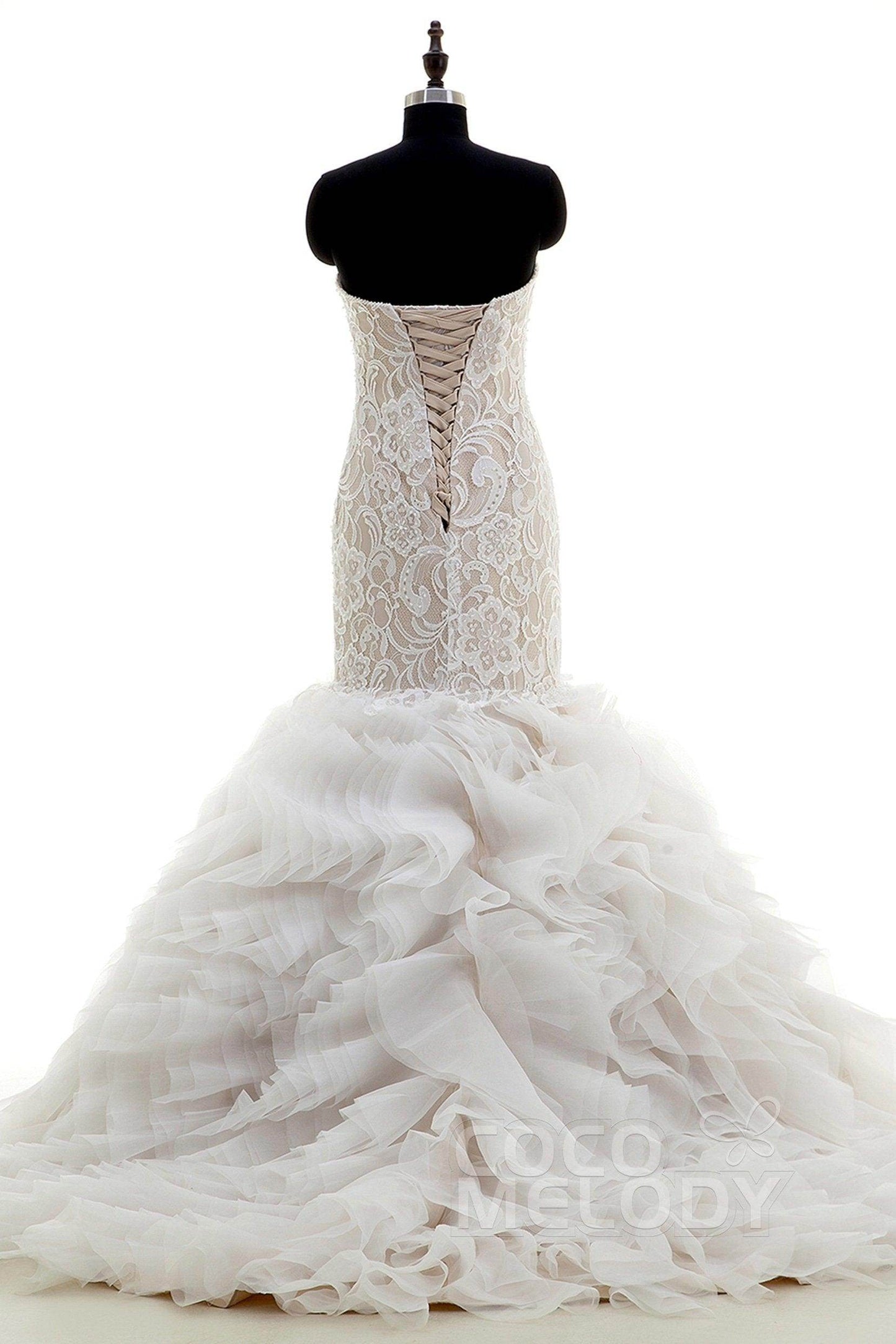 Mermaid Court Train Organza and Lace Wedding Dress CWLT16002 - COCOMELODY