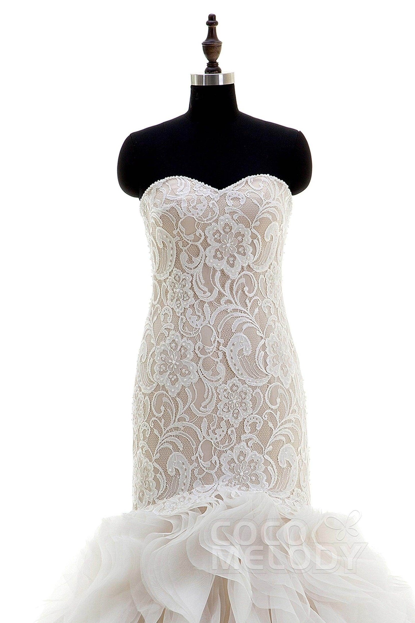 Mermaid Court Train Organza and Lace Wedding Dress CWLT16002 - COCOMELODY