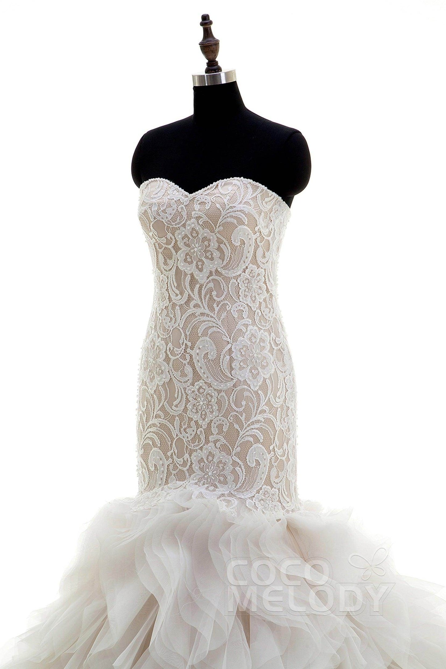 Mermaid Court Train Organza and Lace Wedding Dress CWLT16002 - COCOMELODY